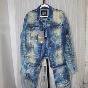 Copper Rivet Slim Fit Painted Denim Jacket (M) and Pants (36/32)